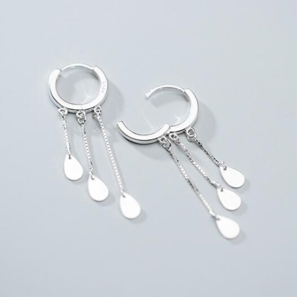 *NEW 925 Sterling Silver Chain Drop Hoop Earrings